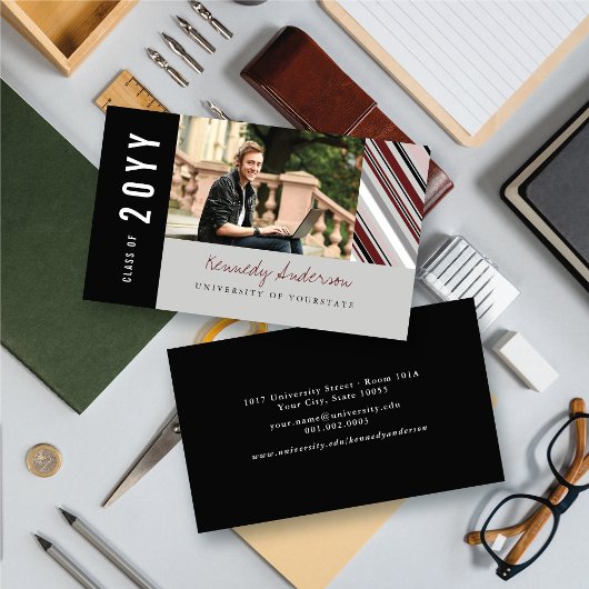 Klassieke preppy pin Stripes Modern Afstuderen fot Contactkaartje