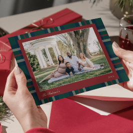Klassieke Preppy Plaid Kerst Foto Feestdagenkaart