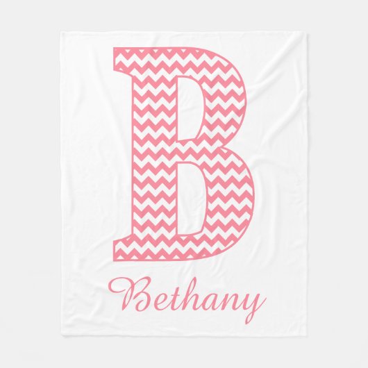 Klassieke preppy roze Chevron Letter B Monogram Ba Fleece Deken (Voorkant)