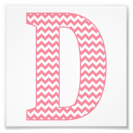Klassieke preppy roze Chevron Letter D Monogram Foto Afdruk (Voorkant)