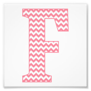 Klassieke preppy roze Chevron Letter F Monogram Foto Afdruk