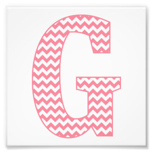 Klassieke preppy roze Chevron Letter G Monogram Foto Afdruk