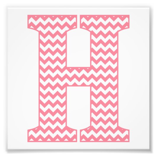 Klassieke preppy roze Chevron Letter H Monogram Foto Afdruk (Voorkant)