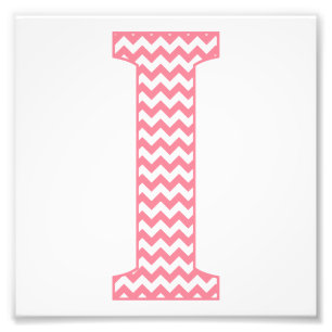 Klassieke preppy roze Chevron Letter I Monogram Foto Afdruk