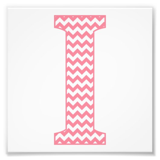 Klassieke preppy roze Chevron Letter I Monogram Foto Afdruk (Voorkant)
