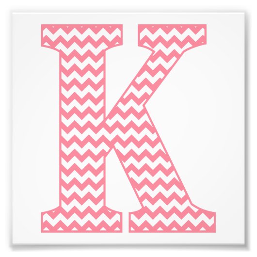 Klassieke preppy roze Chevron Letter K Monogram Foto Afdruk (Voorkant)