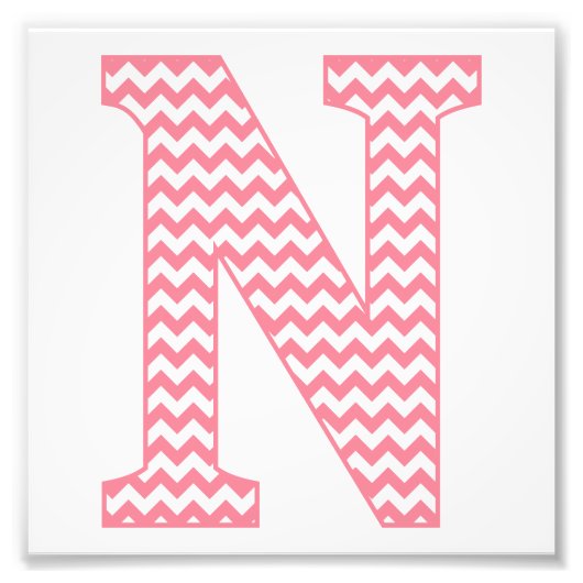 Klassieke preppy roze Chevron Letter N Monogram Foto Afdruk (Voorkant)