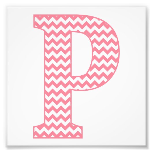 Klassieke preppy roze Chevron Letter P Monogram Foto Afdruk (Voorkant)