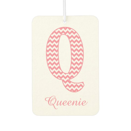 Klassieke Preppy Roze Chevron Letter Q Monogram Luchtverfrisser (Voorkant)