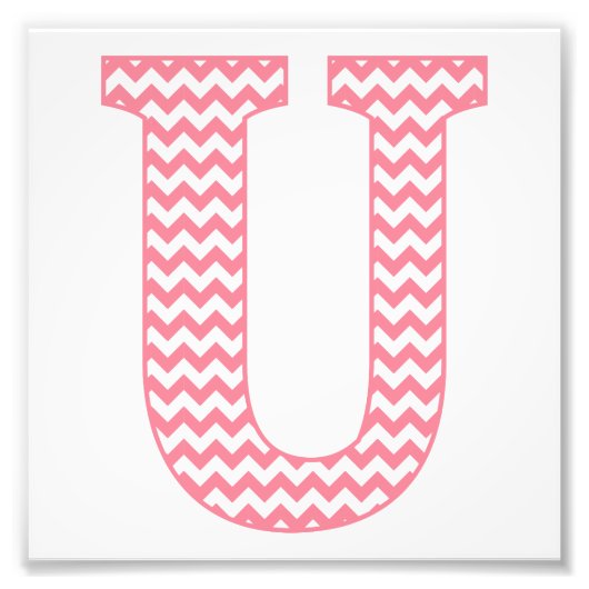 Klassieke preppy roze Chevron Letter U Monogram Foto Afdruk (Voorkant)