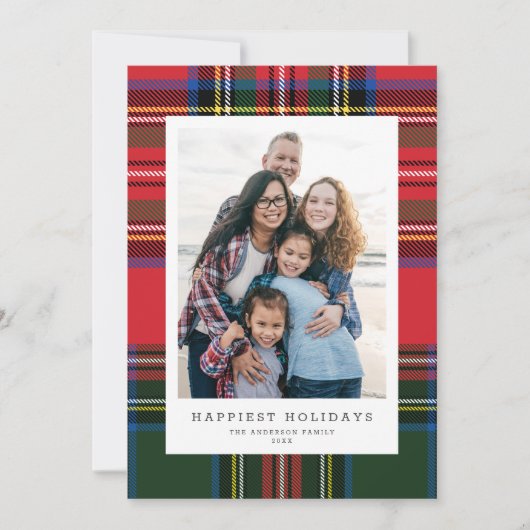 Klassieke Preppy Tartan Plaid Patchwork 1 Foto Feestdagenkaart (Voorkant)