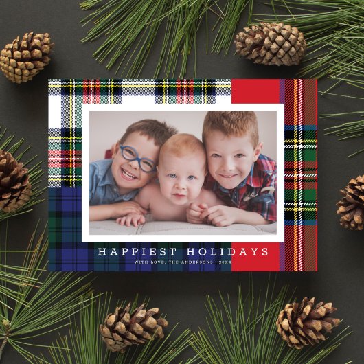 Klassieke Preppy Tartan Plaid Patchwork 1 Foto Feestdagenkaart