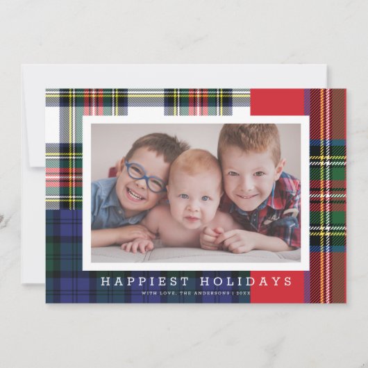 Klassieke Preppy Tartan Plaid Patchwork 1 Foto Feestdagenkaart (Voorkant)