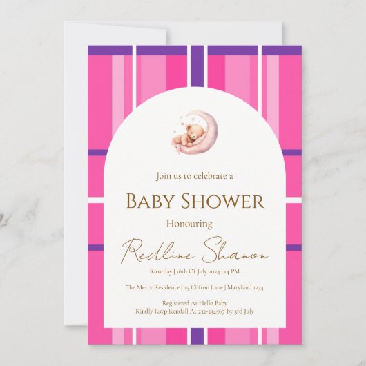 Klassieke Preppy Teddbeer Babyshower Uitnodiging (Voorkant)
