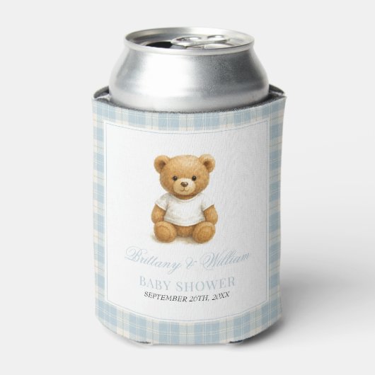 Klassieke Preppy Teddy Bear Baby shower Blikjeskoeler (Blikje Voorkant)