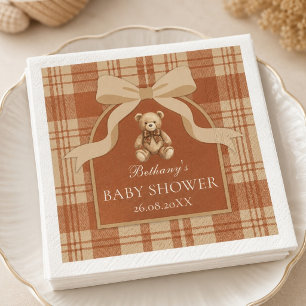 Klassieke Preppy Teddyshirt Plaid Baby Shower Servet