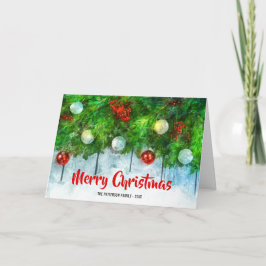 Klassieke pretkerst met traditionele pijnbomen feestdagen kaart