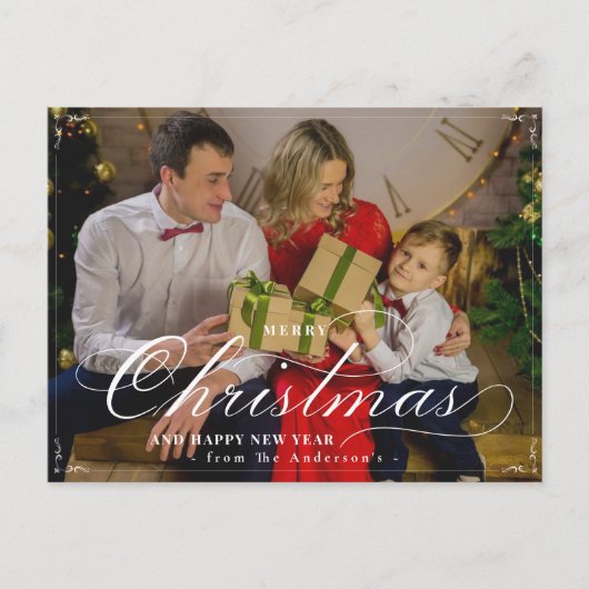 Klassieke prettige kerstfeestelijke nieuwjaarfoto briefkaart (Voorkant)