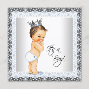 Klassieke Prins Baby Shower Blauw en Grijs Kaart