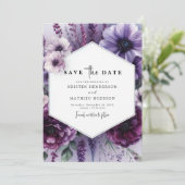 Klassieke Printable Paarse Bloemen Wedding Save The Date (Staand voorkant)