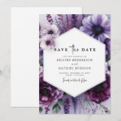 Klassieke Printable Paarse Bloemen Wedding Save The Date (Voorkant / Achterkant)