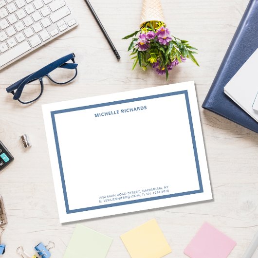 Klassieke Professionele Dusty Blue Border Statione Notitiekaartje