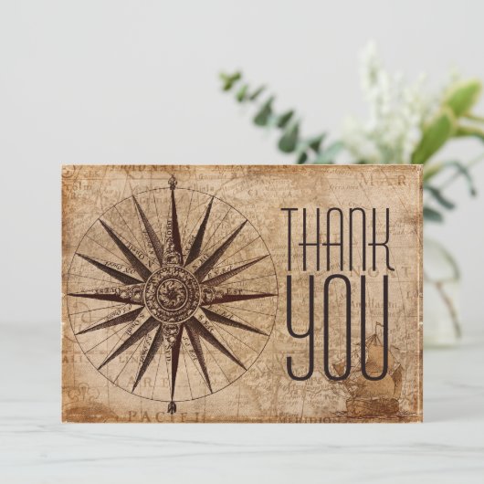 Klassieke professionele kompaswereldkaart bedankkaart (Staand voorkant)