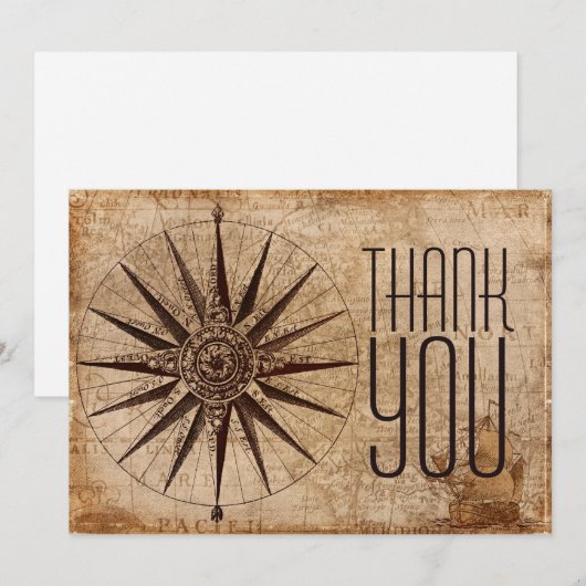 Klassieke professionele kompaswereldkaart bedankkaart (Voorkant / Achterkant)