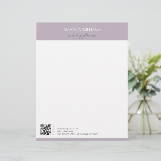 Klassieke professionele QR Code Lavendel Briefhoofd (Staand voorkant)