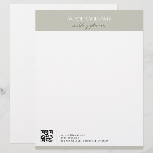 Klassieke Professionele QR Code Matcha Briefhoofd (Voorkant / Achterkant)