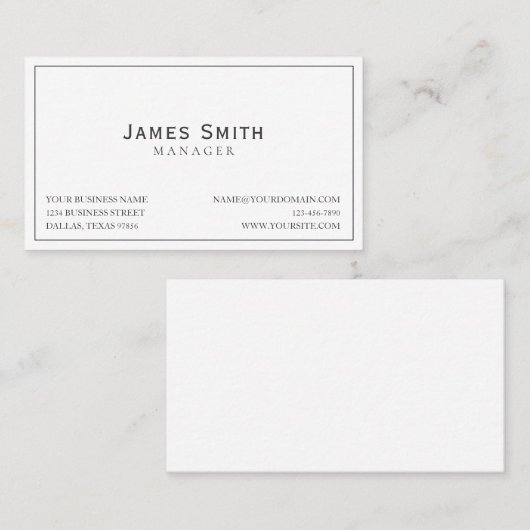 Klassieke, professionele, zwarte en witte visitekaartje (Voorkant / Achterkant)