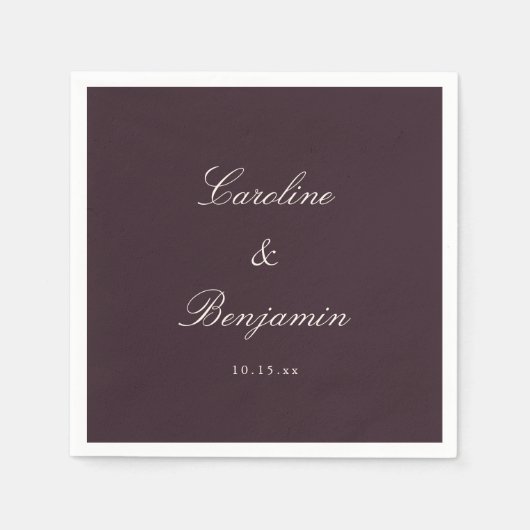 Klassieke pruim script elegante trouwdatum naam servet (Voorkant)