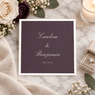 Klassieke pruim script elegante trouwdatum naam servet