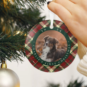 Klassieke Pset's eerste kerstfoto van Pet Glas Ornament