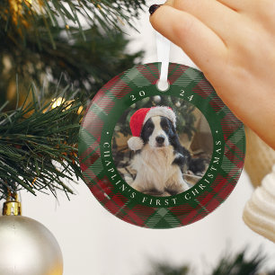 Klassieke Pset's eerste kerstfoto van Pet Glas Ornament