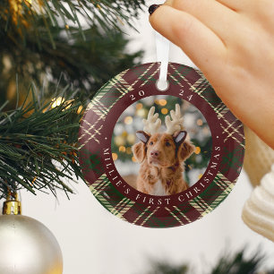 Klassieke Pset's eerste kerstfoto van Pet Glas Ornament