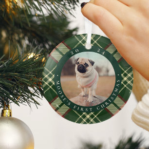Klassieke Pset's eerste kerstfoto van Pet Glas Ornament