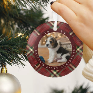 Klassieke Pset's eerste kerstfoto van Pet Glas Ornament