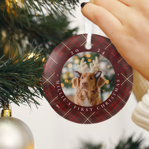 Klassieke Pset's eerste kerstfoto van Pet Glas Ornament