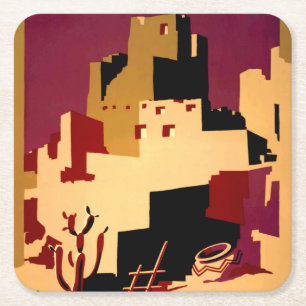 Klassieke Pueblo's van het Zuidwesten WPA-posterar Kartonnen Onderzetters