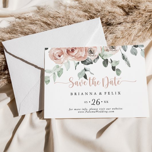 Klassieke puinroze horizontale bruiloft save the date