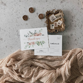 Klassieke puinroze roze roze bloem Dank je Briefkaart