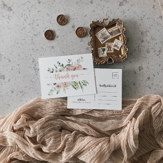 Klassieke puinroze roze roze bloem Dank je Briefkaart