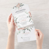 Klassieke puinroze roze roze bruiloft all in one uitnodiging (Afscheurbaar)