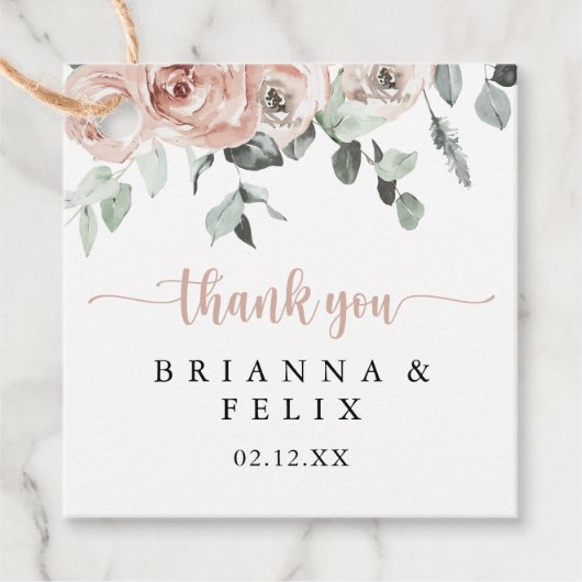 Klassieke puinroze roze roze bruiloft bedankjes labels (Voorkant)