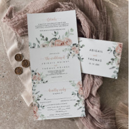 Klassieke puinroze roze roze bruiloft drieluik uitnodiging