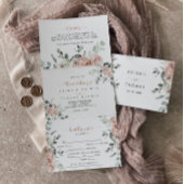 Klassieke puinroze roze roze bruiloft drieluik uitnodiging