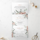 Klassieke puinroze roze roze bruiloft drieluik uitnodiging (Binnen)