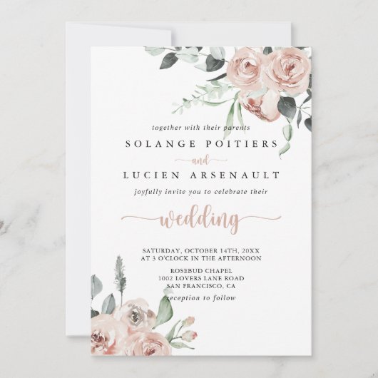 Klassieke puinroze roze roze bruiloft kaart (Voorkant)