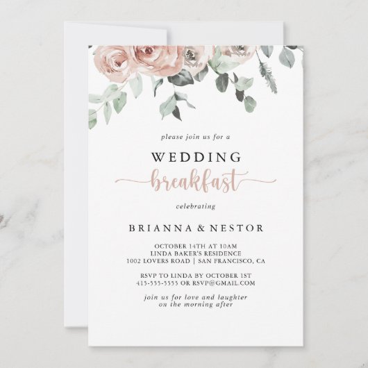 Klassieke puinroze roze roze bruine bruiloft kaart (Voorkant)